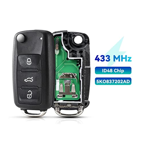 Heart Horse 3 Buttons Remote Car Key Shell Case Fob Cover Flip Folding Replacement Remote Key Case for Go-lf Ca-ddy Be-etle Je-tta P-olo Sharan Transporter (433Mhz ID48 Chip) - Image 2