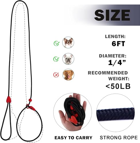 Image of 2 Pack Slip Leads for Dogs 6FT Slip Leash for Dogs Dog Lead Strong Nylon Dog Training Leash No Pull Rope Dog Leash Dog Leashes for Small Medium Dogs(Black+Black)