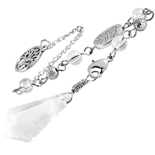 mookaitedecor Cristal de Roche Divinatoire Pendule Radiesthésie Pierre Naturelle Cristal Facette Arbre de Vie pour Divination Voyance Esotérisme
