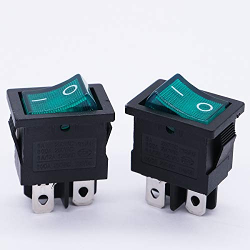 mxuteuk 5pcs AC110/120V Lighted Rocker Switch DPST Green Illuminated Snap-in Boat Toggle Power Switch ON-Off Switch 4 Pin 2 Position, Use for Household Appliances MXU1-4-201NG