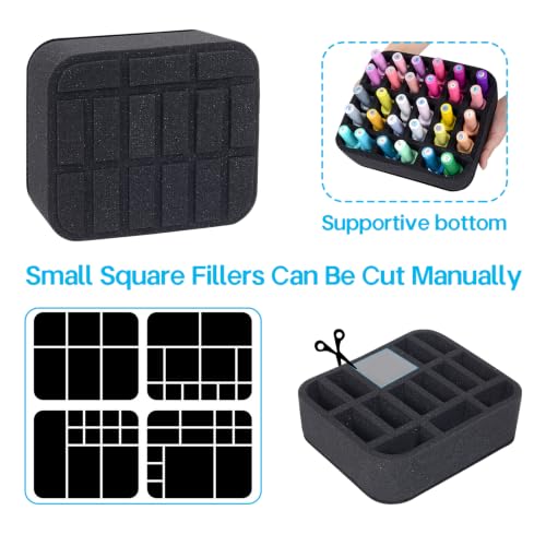 Image of Nail Polish Organizer Holder Foam Pad DIY with 15 Slots(12 Vertically and 3 Horizontally) for Storage Makeup /Nail Polish /Essential Oil Tray for Drawers Black