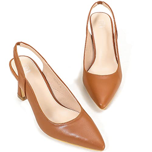 Kkp Womens Slingback Pointed Toe Stiletto Pumps Slip-On High Heels Office Lady Sandals Party Prom Dress Shoes(Brown,10) #TOP1