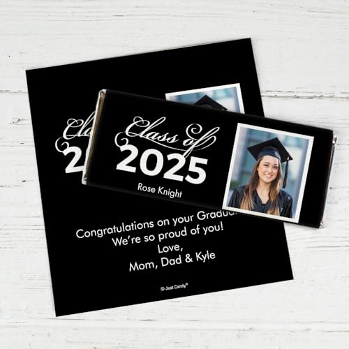 25ct Graduation Party Favors Personalized Wrappers for Candy Bars with Photo - White