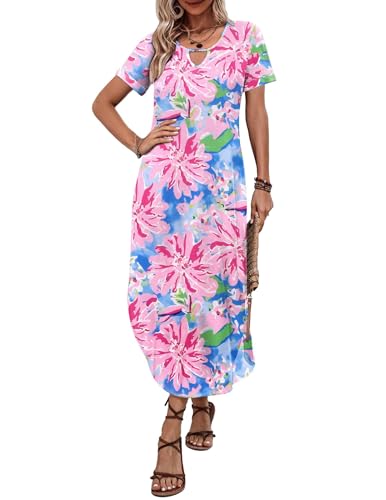 Image of Zeagoo Womens Maxi Summer Dress with Pockets Casual Short Sleeve Sundress Trendy 2026 Curve Hem Long Dress