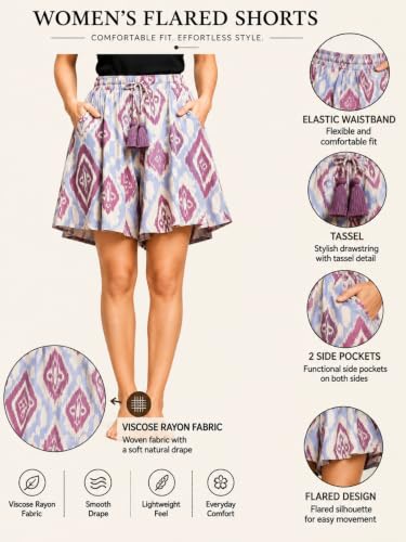 Image of B STORIES Women's Ultra-Soft Printed 100% Viscose Culotte Shorts | Soft Casual High Waist Lounge Shorts | Girls Ladies Stylish Quirky Casual Summer Beach Bottoms (S-XXL)