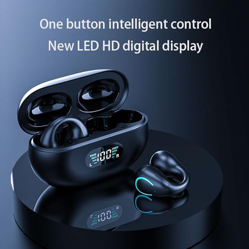 Image of Open-Ear Wireless Headphones Bluetooth Clip On Mini Earbuds Charging Case Ear Buds Sports Bone Conduction Headphones Earphones for Workout Driving Walking (Black)