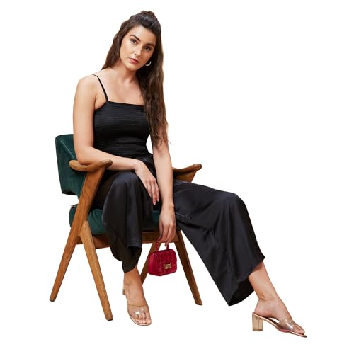 Image of Globus Women Blue Solid Smocked Strappy Party Jumpsuit-3639654001