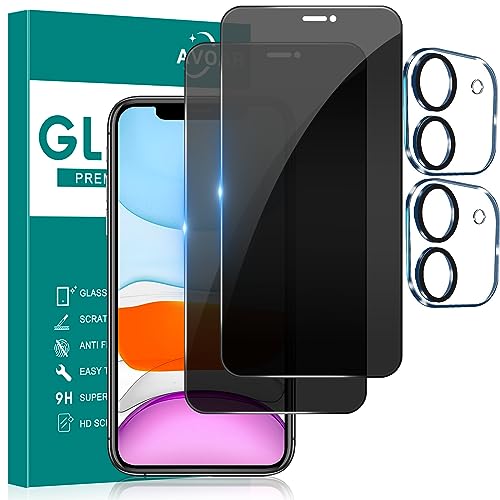 Image of AVOAR [2+2 Pack Privacy Screen Protector for iPhone 11 with Camera Lens Protector, 6.1 Inch Tempered Full Screen Glass Accessories, Anti-Spy, Bubble Free, Case Friendly