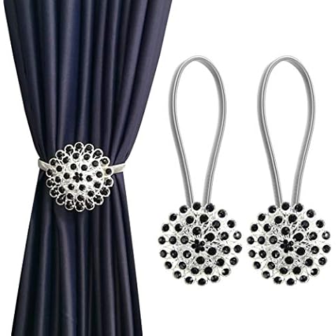 Easy Funny Pair Of Magnetic Curtain Tiebacks Crystal Tie Backs Buckle Clips Holdbacks Home (Black) Cover
