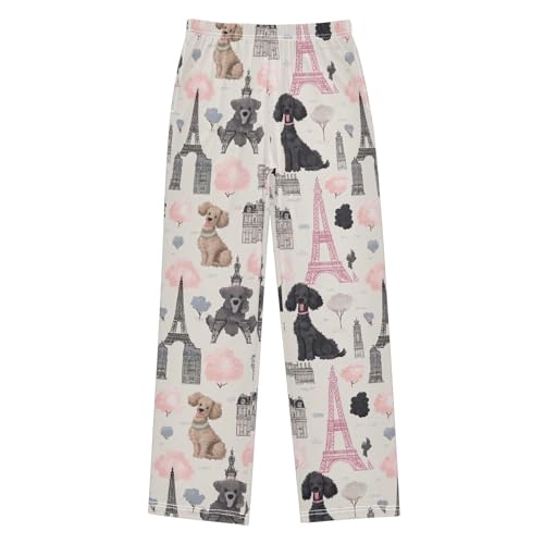 ZZXXB Poodle Eiffel Tower Boys Long Pants Soft Trousers Elastic Waist Kids Lounge Bottoms with Pockets S-XL