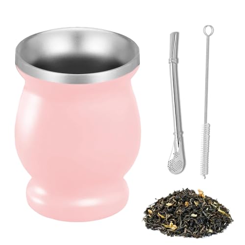 ARCPNRT Mate Mug, Mate Tea Set, Stainless Steel Mate Mug, Mate Tea Cup Set, with Straw and Cleaning Brush, for Use in Households, Restaurants and Hotels, for Mate Tea, Coffee, Pink ARCPNRT Mate Mug, Mate Tea Set, Stainless Steel Mate Mug, Mate Tea Cup Set, with Straw and Cleaning Brush, for Use in Households, Restaurants and Hotels, for Mate Tea, Coffee, Pink