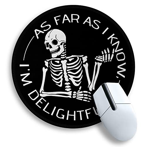 Image of Skeleton Skull Round Mouse Pad 8.6 x 8.6 Inch, Cute Funny Mousepad for Laptop Gaming Women, with Stitched Edge Non-Slip Rubber Base, Home Office Decor Desk Accessories
