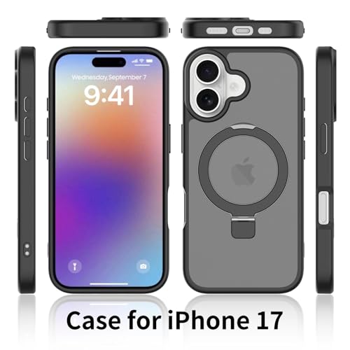 Image of Magnetic for iPhone 17 Case, 6.3 inch, Compatible with MagSafe, Rugged Kickstand, Not-Yellowing Military-Grade Protection, Matte Black