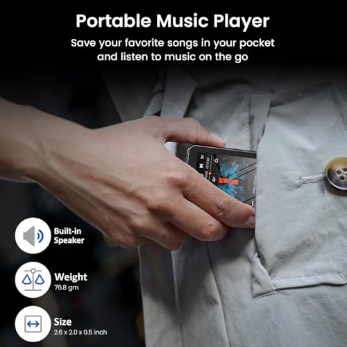 Image of AUDIOCULAR M51 Portable MP3 Player with Bluetooth 5.0, 32GB MicroSD (Expandable to 128GB), 2.4 inch Touch Screen, Voice Recording, Built-in Speaker, Type-C Port, Video Playback, E-Book, Alarm (Black)