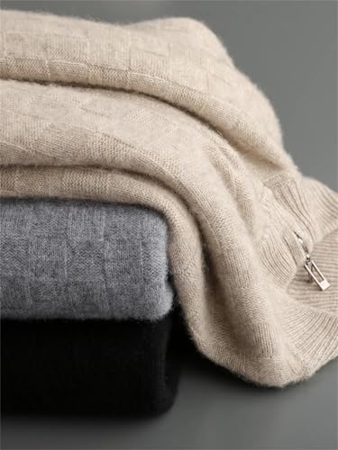 Men Soft Simple Long Sleeve Zipper Solid Cashmere Sweater Thick Warm Casual Mock Neck Plaid Cardigan3