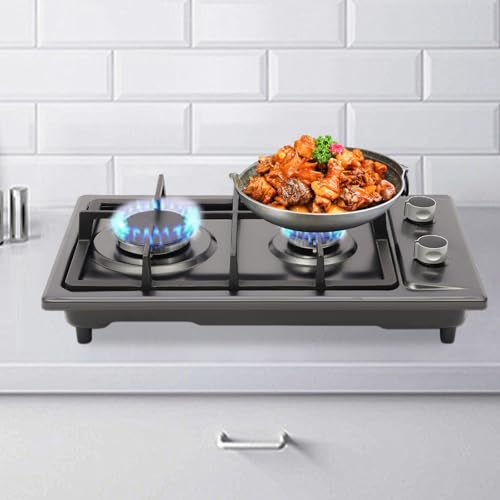 WFIETN - Tablero de cocina de gas 2 quemadores, portátil, para encimera/instalación empotrada, 2 quemadores, estufa de gas de 2 llamas para camping, picnics, caminatas