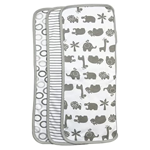 Spasilk Baby 3 Pack 100% Cotton Burp Cloths for Newborn Boys and Girls, Gray Animals, One Size Cover