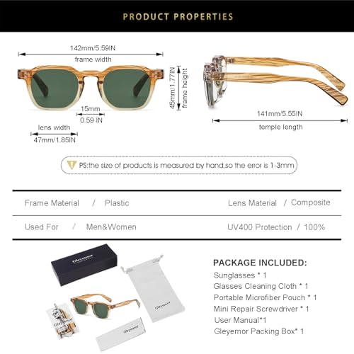 Image of Gleyemor Stylish Retro Sunglasses for Men Women Fashion Vintage Square Sunglasses UV400 Protection Shades