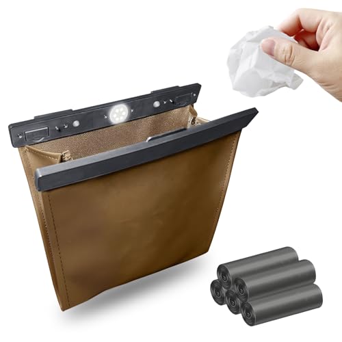 車 ゴミ箱 スリム フック付き LEDライト付き マーグネットPUレザー 車用ゴミ箱 大容量 省スペース 多車種対応 折り畳み式 助手席 後部座席 対応 収納便利 小物入れ カー用品 便利グッズ 5つゴミ袋付き (モカブラウン)