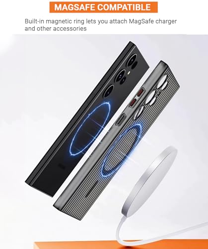Image of Kapa Matte Magnetic Wave Grip Back Cover for Samsung Galaxy S25 Ultra | [MagSafe Compatible] Wireless Charging, Slim, Metal Buttons Frosted Back Case (Grey)