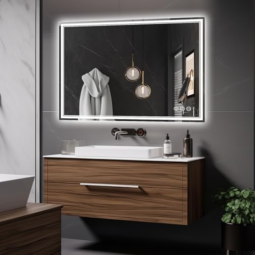 Image of 40x30 Inch LED Bathroom Mirror with Frontlit & Backlit(Independent Control), Lighted Mirror for Bathroom Wall with 3-Color Dimmable & Anti-Fog, Vanity Mirror with Lights