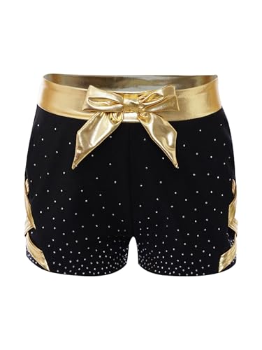 Jugaoge Girls Rhinestones Bowknot Dance Shorts High Waist Stretchy Gymnastics Yoga Booty Shorts Dancewear