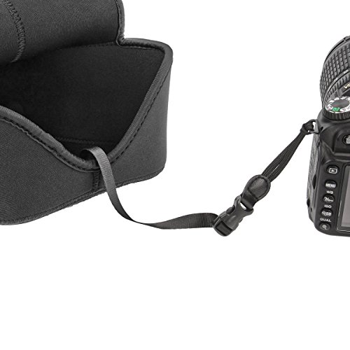 Kameratasche für große SLR DSLR Spiegelreflexkameras mit Objektiv - Neopren Schwarz - Wasserabweisend – Bild 5