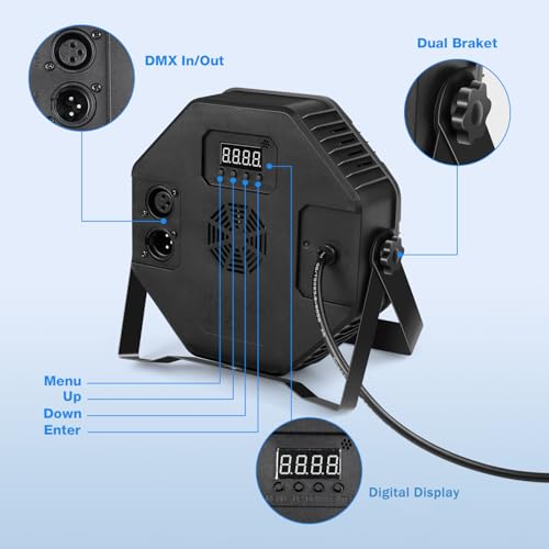 2PCS LED Stage Light, RGB 36 LED 72W Strobe Lights Sound Activated DMX Control, 7 Modes Uplighting Lights with Remote Control Stage Lighting, Disco Party Lights for Club,Peformance,Christmas Party