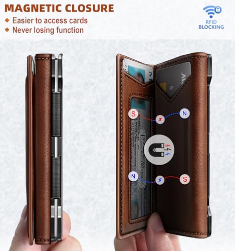 BULLIANT Men Wallet, Slim Front Pocket Leather Wallet Magnetic Closure for Gift Men,Expandable for 14Cards3