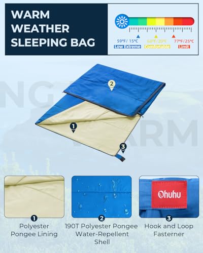 Image of Sleeping Bag, Ohuhu 3 Season Warm Weather Lightweight Portable Sleeping Bags Adult Kids Backpacking Sleeping Bag with Carry Bag for Camping Hiking Backpacking and Outdoors 15-22℃