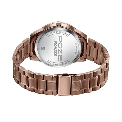 Image of Sonata Poze Quartz Analog Brown Dial Metal Strap Watch for Men