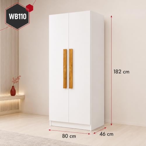 Image of Bniture 2 Door Wooden Wardrobe for Bedroom | Almirah for Clothes with 4 Shelves, Engineered Wood Wardrobe for Clothes | Cupboard for Bedroom (46D x 80W x 182H CM) | 3 Years Warranty (Frosty White)
