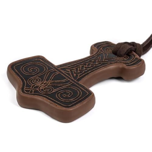 HiiFeuer Viking Embossed Thor's Hammer Necklace, Faux Leather Norse Amulet Pendant, Vintage Jewelry for Ren Faire Cosplay3