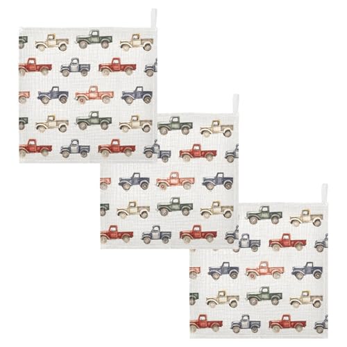 Image of vvfelixl Baby Muslin Washcloths Vintage Trucks Jeeps Baby Burp Cloths Cotton Babys Face Towel for Newborn Infants Boys Girls Soft and Absorbent 11.8 X 11.8 in, 3 Pack