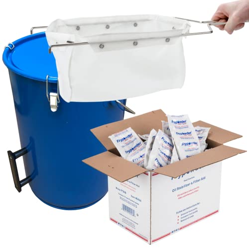 MirOil Oil Filtering Starter Kit 6 Gallon 30L with Reusable Filter Bag, Frame, and 46 FryPowder Sachets