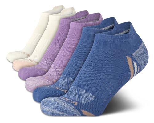 Image of Nautica Womens No Show Socks Moisture Wicking Low Cut Athletic Socks 6 Pack | Moisture Wicking Dri-Motion Fabric, Cushioned Key Areas, Banded Arch Support, No Show Low Cut, Shoe Size 4-10