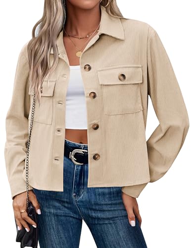 Zeagoo Corduroy Jacket Women Cropped Shacket Casual Button Down Shirts Long Sleeve Cute Crop Trendy Outfits
