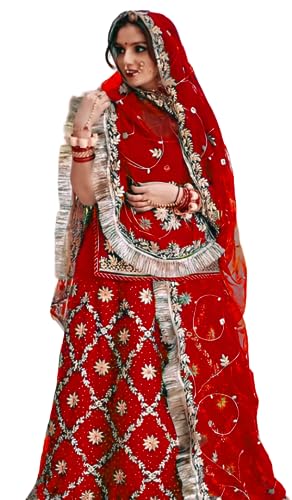 Image of Heavy Embroidery Work Semi Stitched Shimmer Silk Rajputi Poshak For Women Rajasthani Lehenga Choli