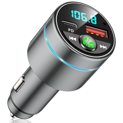 Mohard Bluetooth Adapter Auto, Ganzmetall FM Transmitter Auto Bluetooth mit PD 30W & QC3.0 18W Schnellladung, Freisprechanlage Bluetooth5.3, Rauschunterdrückung Mikrofon, Ringlicht