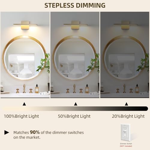 Image of Modern Bathroom Light Fixtures Over Mirror 12 Inch 11W Brushed Brass Vanity Light Bar for Bathroom Wall Sconce 3000K