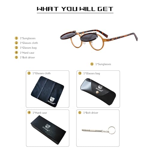 Image of HYLLE Retro Flip-Up Round Goggles Seampunk Sunglasses for Men Women 90s Style