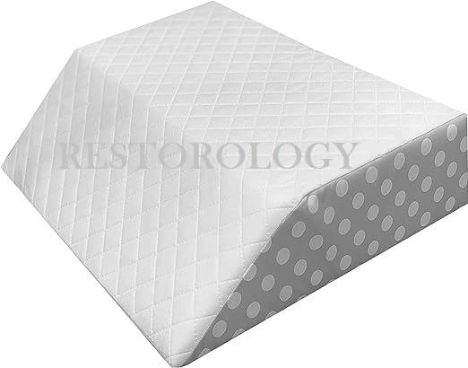 Restorology Leg Elevation Wedge Pillow, Helps Sleeping, Resting, Reading, Blood Circulation, Post Surgery Back Hip Neck Knee Pain, Removable Zip Cover (Grey with White Dot, 60 X 50 X 15 CM)