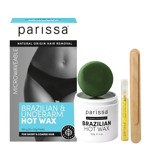 Parissa Microwavable Natural Bikini Hot Wax Kit | No-Strip Hard Wax for Coarse Hair on Bikini & Underarms | Ideal for Brazilian-Style Waxing | 150 g (5 oz)