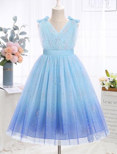IMEKIS Flower Girls Dress Rainbow Sparkly Tulle Formal Wedding Party Graduation Prom Ball Gown 3-10T2