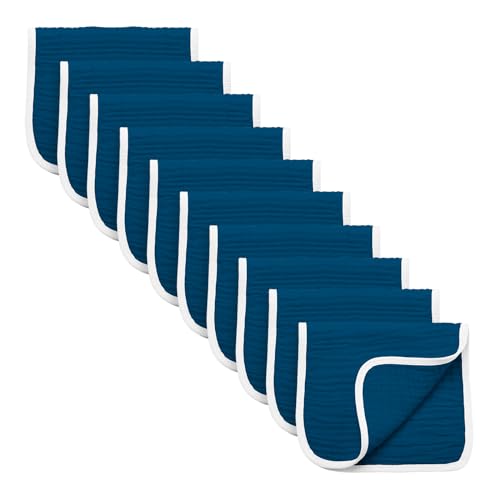 Image of Synrroe Burp Cloths Large, Muslin Burp Cloths for Baby Girls and Boys, Pack of 10 Extra Absorbent and Soft Muslin, 6 Layers 20 by 10 Inches 100% Cotton (Dark Blue 10 Pack)