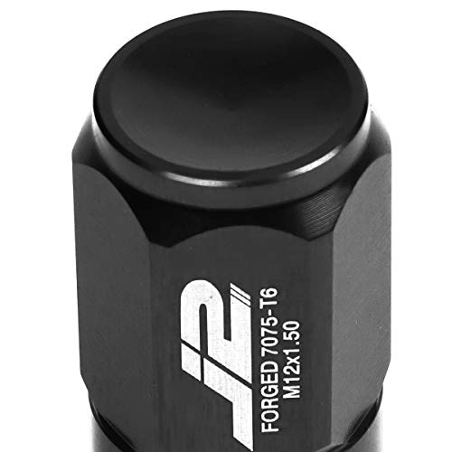 Image of J2 Engineering LN-T7-007-15-BK Black 7075 Aluminum M12X1.5 20Pcs L: 50mm Close End Lug Nut w /Socket Adapter