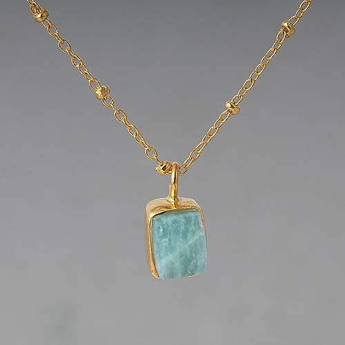 925 Sterling Silver Genuine Amazonite Peridot Rhodochrosite 18k Gold Plated Pendant Necklace for Women Minimalist Jewelry Statement Necklace for Women and Girls, Mothers Day Gift for Her3