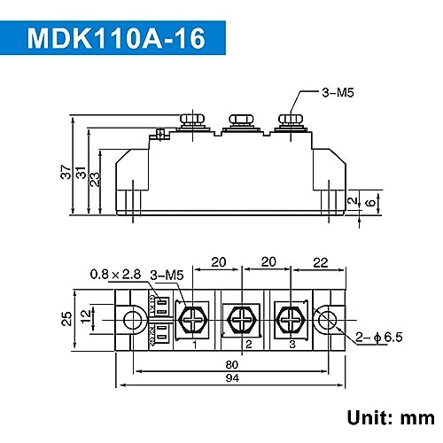 LCLCTC Solar Diodes blocking Diode MDK 110A (100A)-16 for DC;One Way Inline;Commonly Used in photovoltaics confluence, Solar Energy, Generally Used with Solar Cells and Solar Panels(MDK 110A-16)