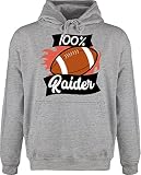 Shirtracer American Football Deko Superbowl Party - 100% Raider - Football - 5XL - Grau meliert - Geschenk - JH001 - Herren Hoodie und Kapuzenpullover für Männer