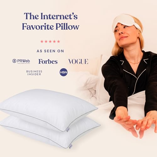 Image of FluffCo Down Alternative Pillows King Size Set of 2 - King Bed Pillows for Sleeping - Made in USA - Cooling Surface and Machine Washable for Side, Back, and Stomach Sleepers